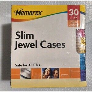 Sealed High Quality Memorex 30-pack Slim CD Jewel Case-5 Colors